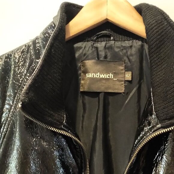 NWOT Sandwich Wet look Bomber Jacket Biker Moto Jacket vinyl look Mobwife Jacket - Picture 7 of 17
